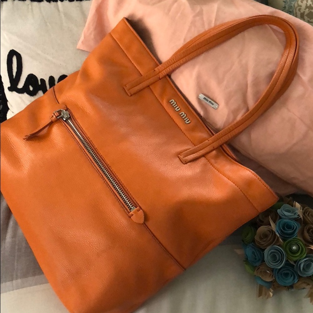 Authentic Miu Miu Vitello Daino Leather Tote Bag